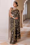 Shop_Geroo Jaipur_Black Modal, Silk Zari, Tassels Ajrakh Saree With Unstitched Blouse Piece _Online_at_Aza_Fashions