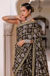 Geroo Jaipur_Black Modal, Silk Zari, Tassels Ajrakh Saree With Unstitched Blouse Piece _at_Aza_Fashions