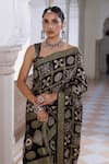 Shop_Geroo Jaipur_Black Modal, Silk Zari, Ajrakh Woven Saree With Unstitched Blouse Piece _Online_at_Aza_Fashions