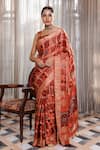 Buy_Geroo Jaipur_Peach Modal, Silk Zari Ajrakh Pattern Saree With Unstitched Blouse Piece _at_Aza_Fashions