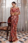 Geroo Jaipur_Maroon Modal, Silk Zari Ajrakh Pattern Saree With Unstitched Blouse Piece _at_Aza_Fashions