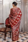 Shop_Geroo Jaipur_Maroon Modal, Silk Zari Ajrakh Pattern Saree With Unstitched Blouse Piece _at_Aza_Fashions