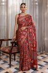 Buy_Geroo Jaipur_Maroon Modal, Silk Zari Ajrakh Pattern Saree With Unstitched Blouse Piece 