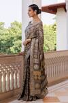 Geroo Jaipur_Grey Modal, Silk Zari Ajrakh Print Saree With Unstitched Blouse Piece _Online_at_Aza_Fashions