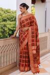 Buy_Geroo Jaipur_Peach Modal, Silk Zari, Tassels Ajrakh Woven Saree With Unstitched Blouse Piece _at_Aza_Fashions