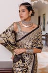 Geroo Jaipur_Brown Modal, Silk Sequins, Embroidery, Woven Saree With Unstitched Blouse Piece _Online_at_Aza_Fashions