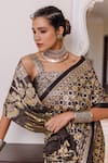 Shop_Geroo Jaipur_Brown Modal, Silk Sequins, Embroidery, Woven Saree With Unstitched Blouse Piece _Online_at_Aza_Fashions