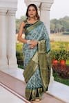 Geroo Jaipur_Green Silk Zari Woven Saree With Unstitched Blouse Piece _at_Aza_Fashions