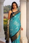 Shop_Geroo Jaipur_Blue Silk Zari Bandhani Woven Saree With Unstitched Blouse Piece _Online_at_Aza_Fashions