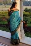 Geroo Jaipur_Blue Silk Zari Bandhani Woven Saree With Unstitched Blouse Piece _at_Aza_Fashions