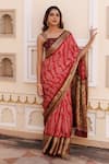 Buy_Geroo Jaipur_Red Silk Zari Bandhani Pattern Saree With Unstitched Blouse Piece _at_Aza_Fashions