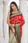 Shop_Geroo Jaipur_Red Silk Zari Bandhani Pattern Saree With Unstitched Blouse Piece _Online_at_Aza_Fashions