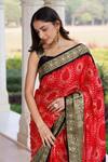 Geroo Jaipur_Red Silk Zari Bandhani Pattern Saree With Unstitched Blouse Piece _at_Aza_Fashions