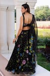 Shop_Geroo Jaipur_Black Chiffon, Jacquard, Organza Embroidery, Stones, Hand Painted Lehenga Set _at_Aza_Fashions