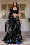 Buy_Geroo Jaipur_Black Chiffon, Jacquard, Organza Embroidery, Stones, Hand Painted Lehenga Set _at_Aza_Fashions