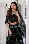 Buy_Geroo Jaipur_Black Chiffon, Jacquard, Organza Embroidery, Stones, Hand Painted Lehenga Set _Online_at_Aza_Fashions