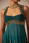 Buy_Jyoti Sachdev Iyer_Green Chanderi Beads, Crystals, Foil Printing Metallic Anarkali And Gharara Set _Online_at_Aza_Fashions