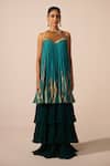 Buy_Jyoti Sachdev Iyer_Teal Chanderi Beads, Crystals, Foil Printing High Tiered Sleeveless Anarkali _at_Aza_Fashions
