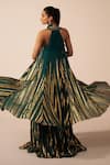 Shop_Jyoti Sachdev Iyer_Green Chanderi Beads, Crystals, Foil Printing Open Metallic Jacket Lehenga Set _at_Aza_Fashions