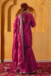 Shop_Monk & Mei By Sonia Anand_Pink Silk, Tissue Embroidery, Zari V-neck Kashi Kurta Sharara Set _at_Aza_Fashions