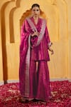 Buy_Monk & Mei By Sonia Anand_Pink Silk, Tissue Embroidery, Zari V-neck Kashi Kurta Sharara Set _at_Aza_Fashions