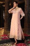 Monk & Mei By Sonia Anand_Blush Tissue, Silk, Shantoon Zari, Embellished Benarasi Kurta And Salwar Set _Online_at_Aza_Fashions