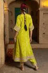Shop_Monk & Mei By Sonia Anand_Green Tissue, Silk Embroidery, Sequins, Navya Embellished Kurta And Salwar Set _at_Aza_Fashions