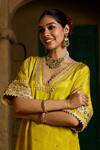 Monk & Mei By Sonia Anand Yellow Silk, Tissue Embroidery Split V-neck Navya Embellished Kurta And Salwar Set Online at Aza Fashions Monk & Mei By Sonia Anand_Yellow Silk, Tissue Embroidery Split V-neck Navya Embellished Kurta And Salwar Set _Online_at_Aza_Fashions