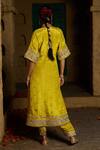 Shop Monk & Mei By Sonia Anand Yellow Silk, Tissue Embroidery Split V-neck Navya Embellished Kurta And Salwar Set at Aza Fashions Shop_Monk & Mei By Sonia Anand_Yellow Silk, Tissue Embroidery Split V-neck Navya Embellished Kurta And Salwar Set _at_Aza_Fashions