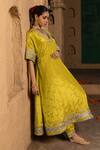Monk & Mei By Sonia Anand Yellow Silk, Tissue Embroidery Split V-neck Navya Embellished Kurta And Salwar Set at Aza Fashions Monk & Mei By Sonia Anand_Yellow Silk, Tissue Embroidery Split V-neck Navya Embellished Kurta And Salwar Set _at_Aza_Fashions