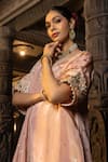 Monk & Mei By Sonia Anand Pink Silk, Tissue Zari, Embroidery V-neck Manya Embellished Kurta Set Online at Aza Fashions Monk & Mei By Sonia Anand_Pink Silk, Tissue Zari, Embroidery V-neck Manya Embellished Kurta Set _Online_at_Aza_Fashions