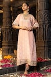 Buy Monk & Mei By Sonia Anand Pink Silk, Tissue Zari, Embroidery V-neck Manya Embellished Kurta Set Online at Aza Fashions Buy_Monk & Mei By Sonia Anand_Pink Silk, Tissue Zari, Embroidery V-neck Manya Embellished Kurta Set _Online_at_Aza_Fashions