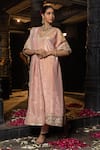 Shop Monk & Mei By Sonia Anand Pink Silk, Tissue Zari, Embroidery V-neck Manya Embellished Kurta Set at Aza Fashions Shop_Monk & Mei By Sonia Anand_Pink Silk, Tissue Zari, Embroidery V-neck Manya Embellished Kurta Set _at_Aza_Fashions