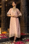 Buy Monk & Mei By Sonia Anand Pink Silk, Tissue Zari, Embroidery V-neck Manya Embellished Kurta Set at Aza Fashions Buy_Monk & Mei By Sonia Anand_Pink Silk, Tissue Zari, Embroidery V-neck Manya Embellished Kurta Set _at_Aza_Fashions
