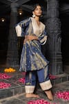 Buy Monk & Mei By Sonia Anand Blue Silk, Tissue Metallic Thread, Lace, Bhavya Embellished Kurta And Pant Set at Aza Fashions Buy_Monk & Mei By Sonia Anand_Blue Silk, Tissue Metallic Thread, Lace, Bhavya Embellished Kurta And Pant Set _at_Aza_Fashions