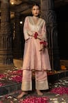 Buy_Monk & Mei By Sonia Anand_Pink Silk, Tissue Embroidery, Sequins, Gota Bhavya Embellished Kurta And Pant Set _at_Aza_Fashions