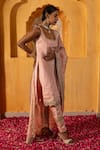 Monk & Mei By Sonia Anand_Blush Silk, Tissue Embroidery, Zari, Kaaya Embellished Straight Kurta Set _Online_at_Aza_Fashions