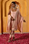 Buy_Monk & Mei By Sonia Anand_Blush Silk, Tissue Embroidery, Zari, Kaaya Embellished Straight Kurta Set _at_Aza_Fashions