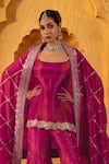 Monk & Mei By Sonia Anand_Pink Silk, Tissue Embroidery, Zari, Mihira Embellished Short Kurta Sharara Set _Online_at_Aza_Fashions