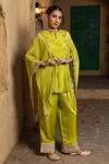 Buy_Monk & Mei By Sonia Anand_Green Silk, Tissue Lace, Sequins, Lasya Embellished Pleated Kaftan And Pant Set _at_Aza_Fashions