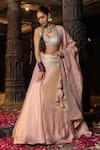 Buy_Monk & Mei By Sonia Anand_Pink Tissue, Silk Sequins, Embroidery V-neck Janaki Blouse Lehenga Set _at_Aza_Fashions