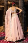 Shop_Monk & Mei By Sonia Anand_Pink Tissue, Silk Sequins, Embroidery V-neck Janaki Blouse Lehenga Set _at_Aza_Fashions