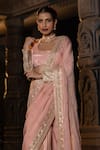 Monk & Mei By Sonia Anand Pink Silk, Tissue Sequins, Zari Square Hansini Embellished Saree With Blouse Online at Aza Fashions Monk & Mei By Sonia Anand_Pink Silk, Tissue Sequins, Zari Square Hansini Embellished Saree With Blouse _Online_at_Aza_Fashions
