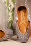 Buy_Kurrbat_Grey Firdaus Embroidered Raw Silk Juttis _at_Aza_Fashions