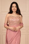 Shop_Rirasa_Pink Crepe, Net Sequins, Mirrors Aalia Embroidered Corset With Pre-draped Saree _at_Aza_Fashions