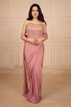 Buy_Rirasa_Pink Crepe, Net Sequins, Mirrors Aalia Embroidered Corset With Pre-draped Saree _at_Aza_Fashions