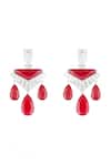 Shop_Isharya_Red Crystals, Stones Angulaire Ruby Danglers _at_Aza_Fashions