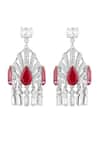 Shop_Isharya_Red Crystals, Stones Libre Statement Danglers _at_Aza_Fashions