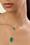 Shop_Isharya_Silver Plated Lillian Emerald Y Necklace _Online_at_Aza_Fashions