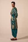 Jyoti Sachdev Iyer_Green Chanderi, Modal Foil Printing Metallic Sherwani Set _Online_at_Aza_Fashions